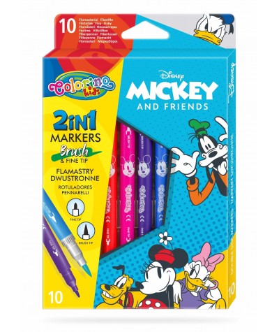 Brush pen  + cienkopis flamastry 2w1 Myszka Miki Colorino 10 kolorów