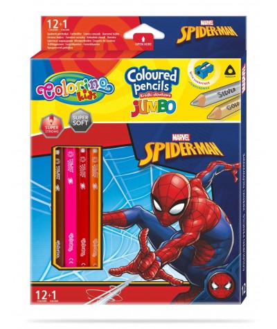 Kredki Colorino SPIDERMAN grube JUMBO dla dzieci 13 kolorów 12 sztuk