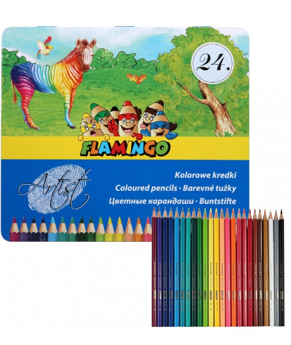 Kredki ołówkowe w metalowym pudełku 24 kolory Flamingo Artist