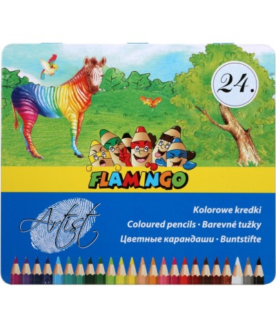Kredki ołówkowe w metalowym pudełku Flamingo Artist 24 kolory