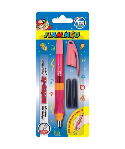 Pióro wieczne dla dzieci Flamingo ergonomiczne RÓŻ + 3 naboje Write-it