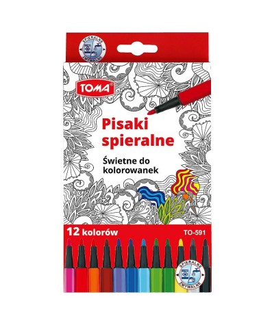 Pisaki zmywalne spieralne TOMA 12 kolorów do kolorowanek TO-591