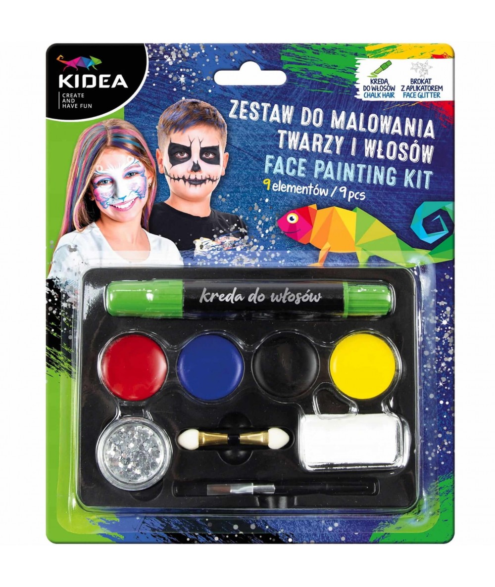 Zestaw do malowania twarzy i włosów KIDEA 9 elementów dla dzieci