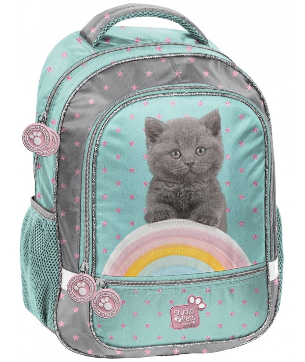Plecak szkolny z kotkiem Paso dziewcżęcy z tęczą Studio Pets