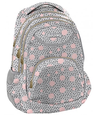 Plecak szkolny w kropki Pink Dots BeUniq szary dziewczęcy PASO