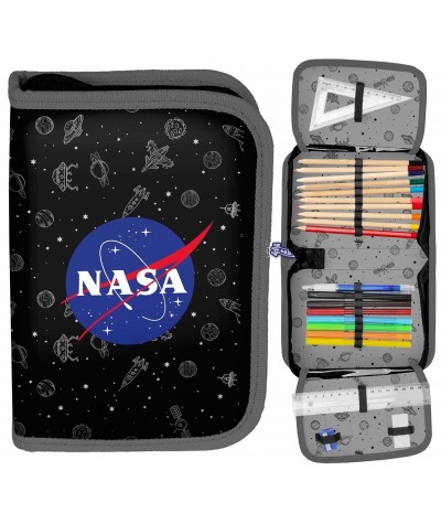 Piórnik NASA czarny kosmos PASO szkolny z wyposażeniem