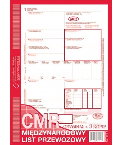 Druk CMR Międzynarodowy list przewozowy 800-1 A4 80 k. oryginał + 3 kopie