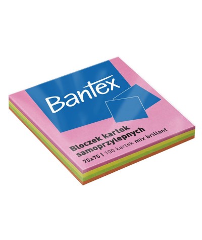 Karteczki samoprzylepne 4 KOLORY notes Bantex 100k. 75x75mm