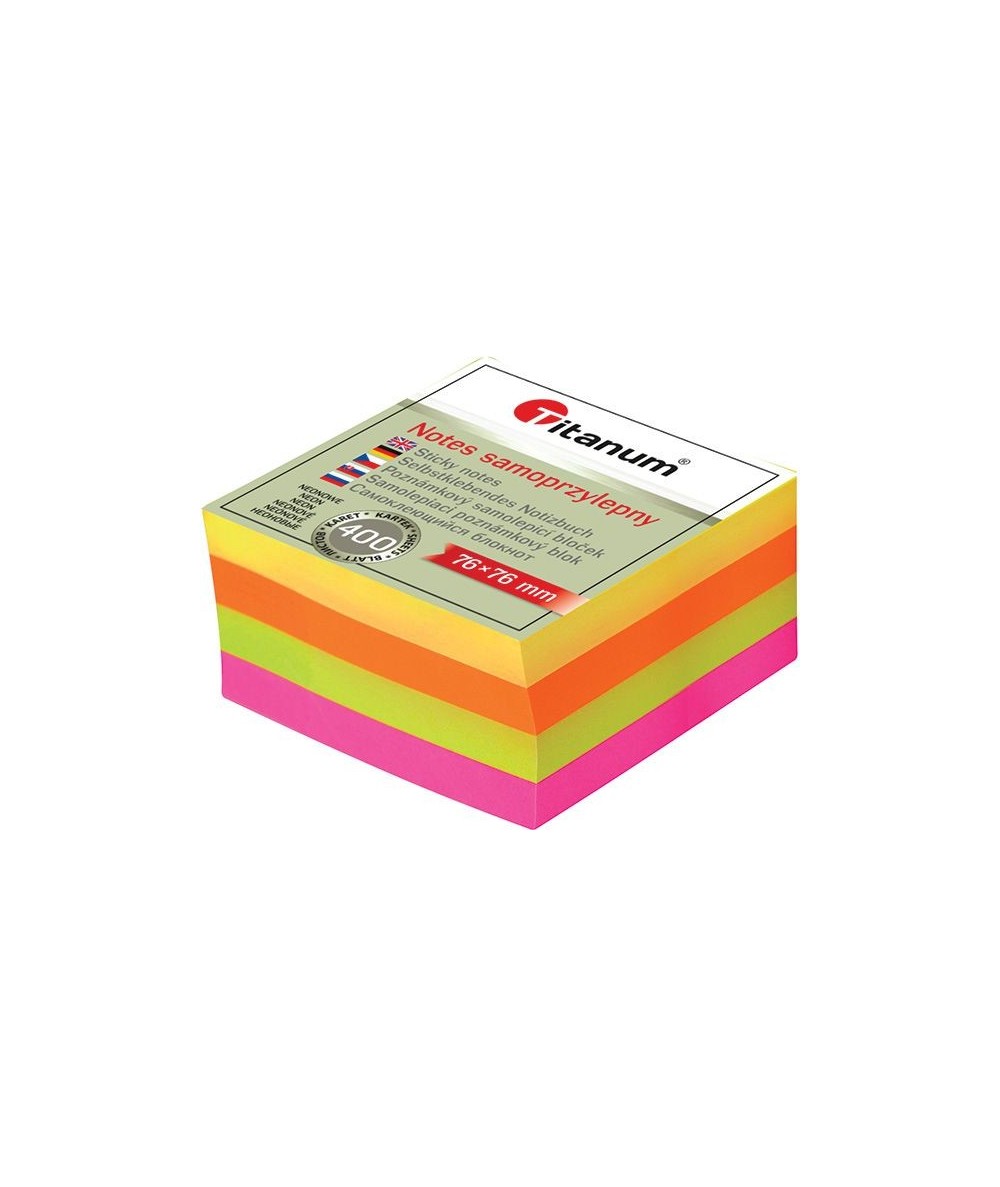 Notes karteczki samoprzylepne kolorowe fluo 400k 76x76mm Titanum