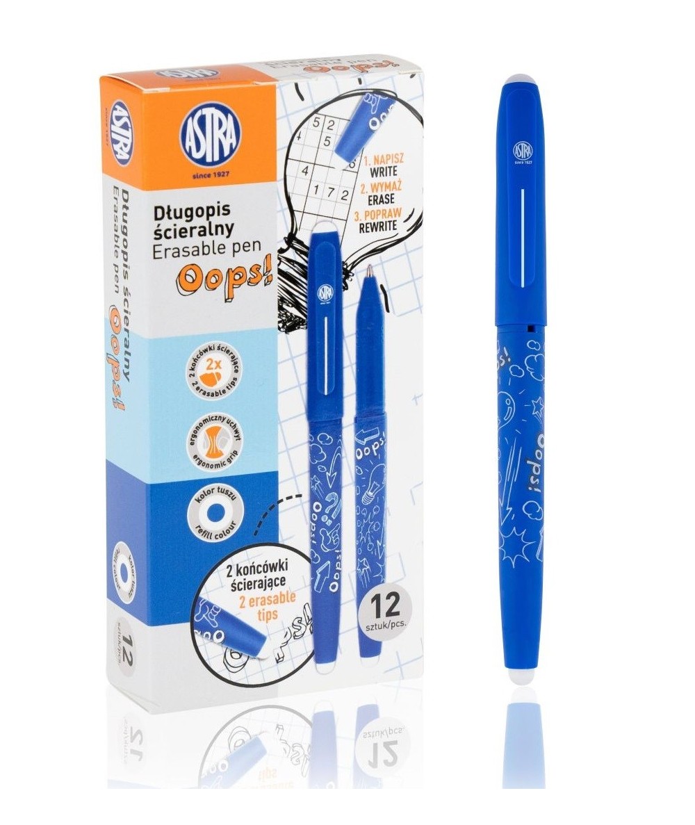 Długopis zmazywalny ASTRA Oops! niebieski 0,6mm 1szt. na blistrze
