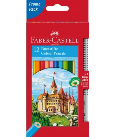 Kredki Faber-Castell 12 kolorów ZAMEK + OŁOWEK B GRIP 2001