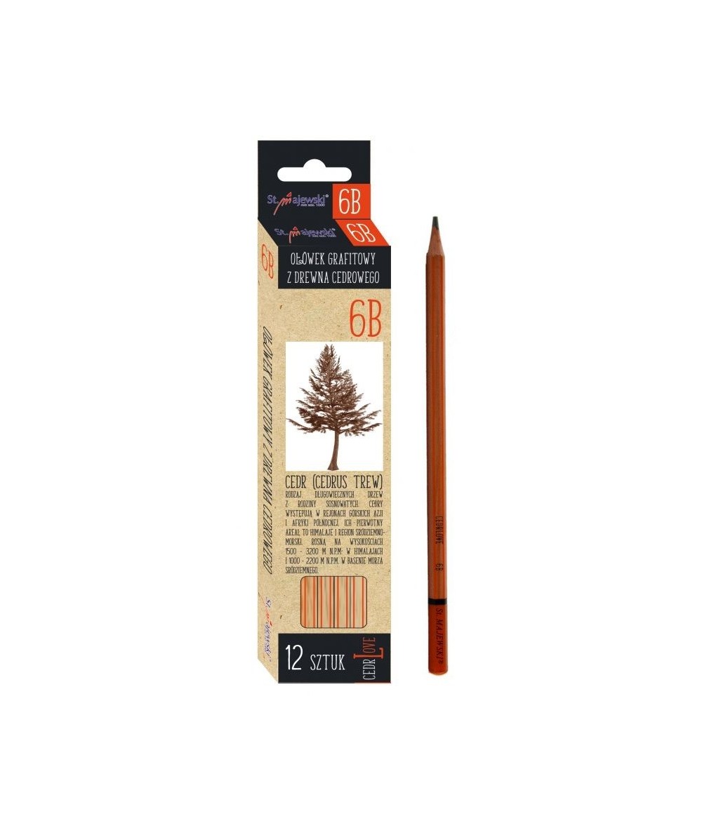 Ołówek 6B techniczny z drewna cedrowego 12 szt. CedrLove