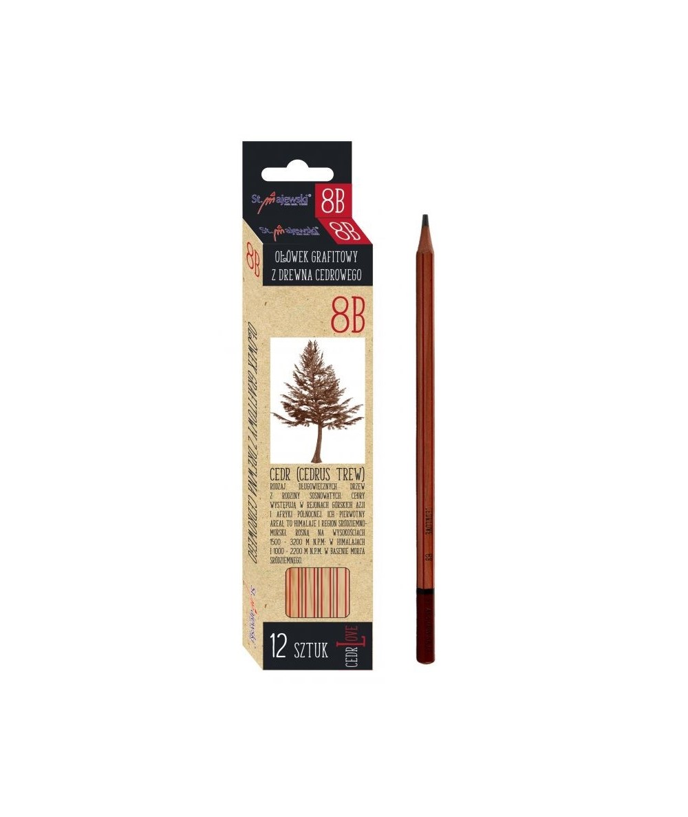 Ołówek 8B b. miękki z drewna cedrowego 12 szt. CedrLove