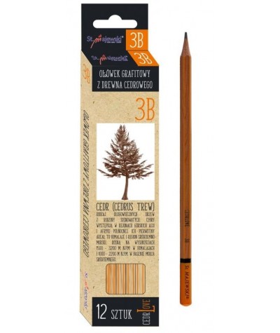 Ołówek 3B miękki do rysowania drewno cedrowe 12 szt. CedrLove