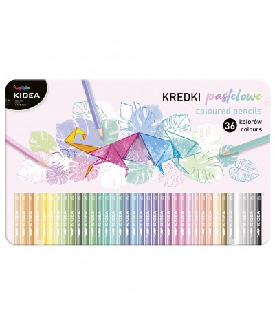 Kredki ołówkowe pastelowe 36 kolorów metalowe pudełko trójkąte KIDEA