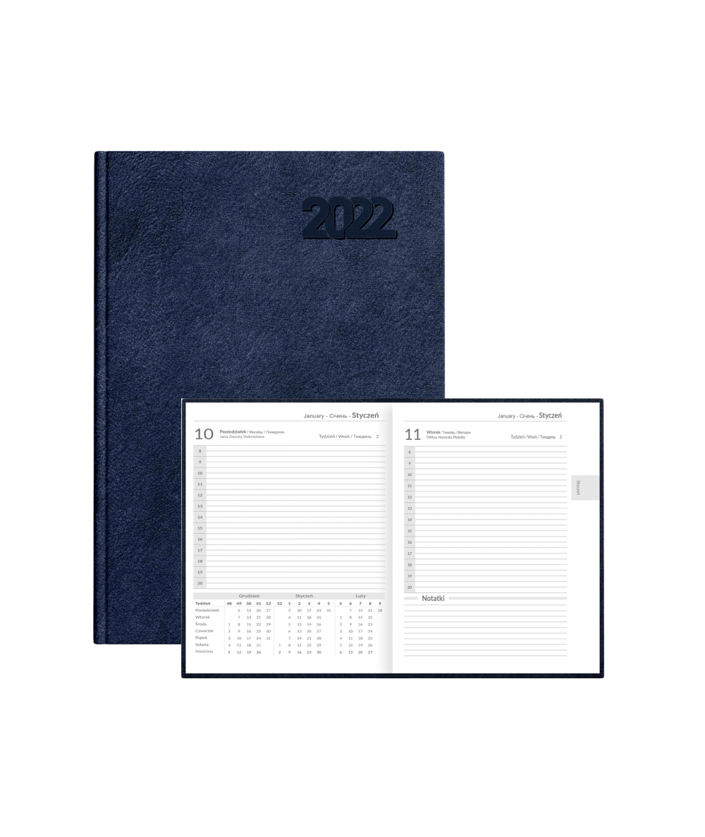 Kalendarz A4 dzienny 2022 książkowy TOP 2000 eko skóra GRANATOWY