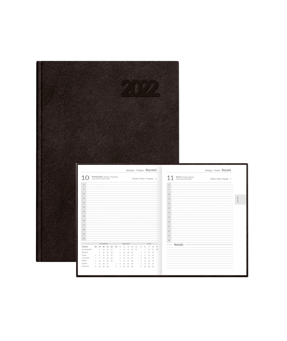 Kalendarz A4 dzienny 2022 książkowy TOP 2000 BRĄZOWY STANDARD DTP duży