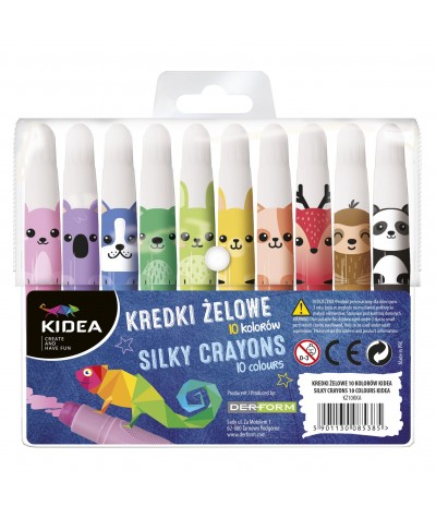 Kredki żelowe KIDEA 10 kolorów ZWIERZAKI miękkie wykręcane dla dzieci