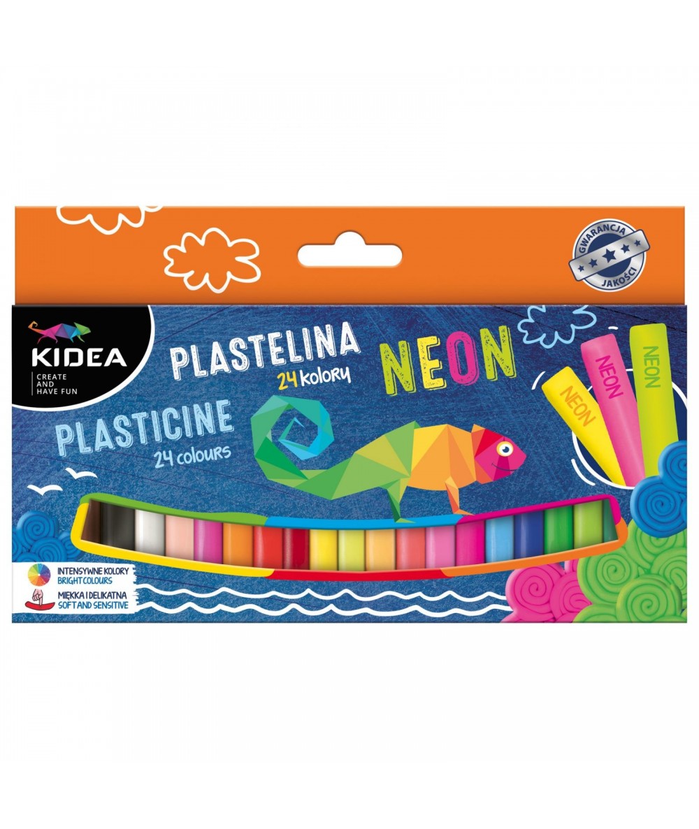 Plastelina szkolna KIDEA 24 kolory NEONOWA dla dzieci