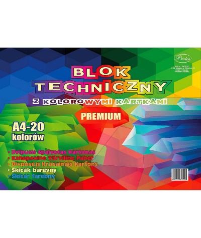 Blok techniczny kolorowe kartki mix A4 160g 20 arkuszy PROTOS