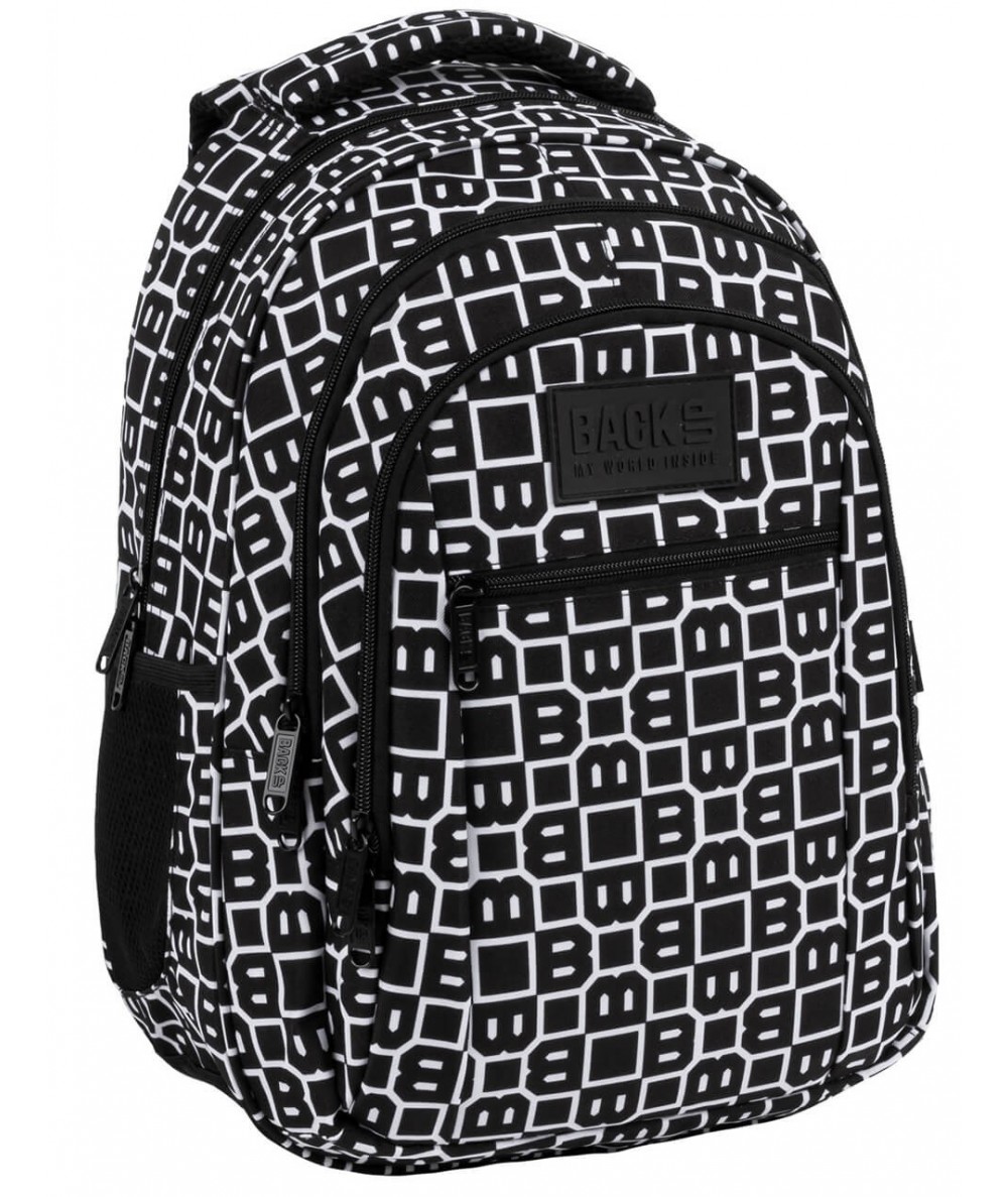 Plecak BackUP czarno-biały litery PRIME szkolny O71