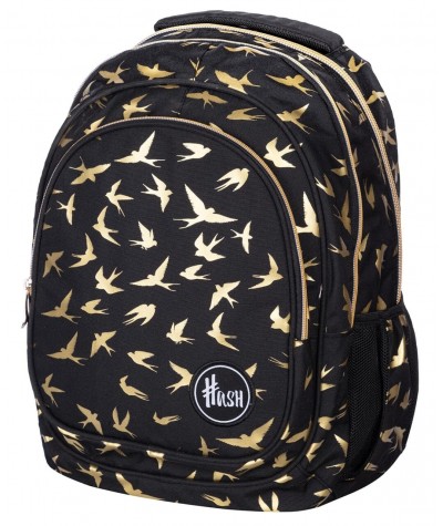 Plecak młodzieżowy w złote jaskółki HASH GOLDEN BIRDS czarny do szkoły