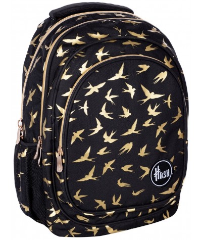 Plecak szkolny młodzieżowy złote jaskółki HASH GOLDEN BIRDS czarny 27L