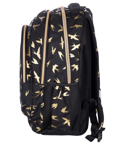 Plecak młodzieżowy w złote jaskółki HASH GOLDEN BIRDS czarny do szkoły