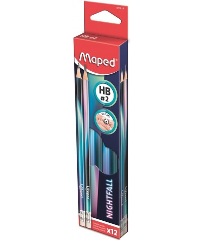 Ołówek trójkątny HB MAPED NIGHTFALL 12 sztuk z gumką
