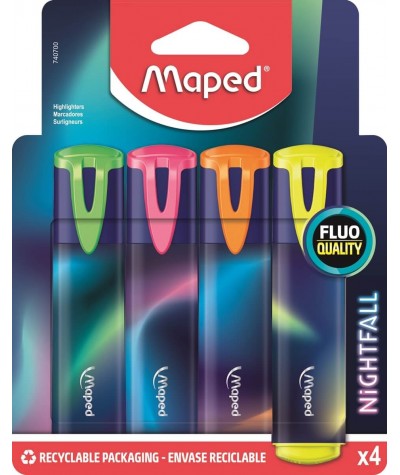Zakreślacze MAPED NIGHTFALL fluo 4 kolory szkolne 4szt.