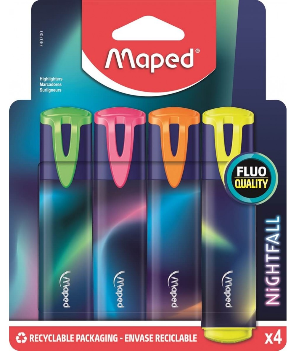 Zakreślacze MAPED NIGHTFALL fluo 4 kolory szkolne 4szt.