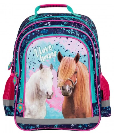 Plecak z koniem granatowy dla dziewczynki I Love Horses cekinowe serce