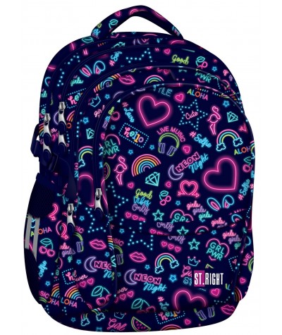 Plecak trzykomorowy szkolny dla dziewczyny ST.RIGHT NEON BP01 2022