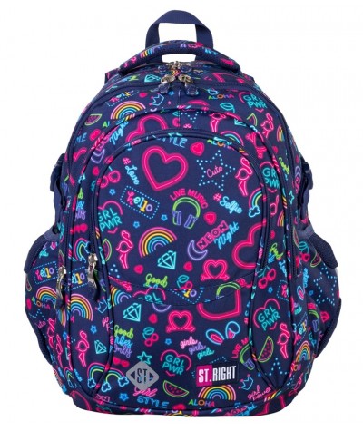 Plecak trzykomorowy szkolny dla dziewczyny ST.RIGHT NEON BP01 2022