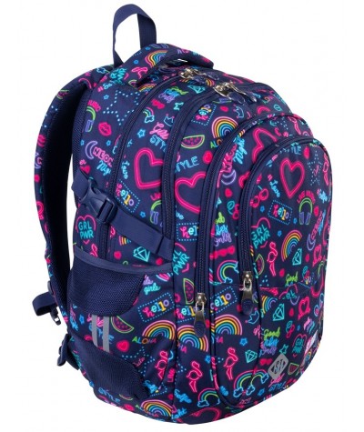 Plecak szkolny trzykomorowy NEON ST.RIGHT serca dla dziewczyny BP01