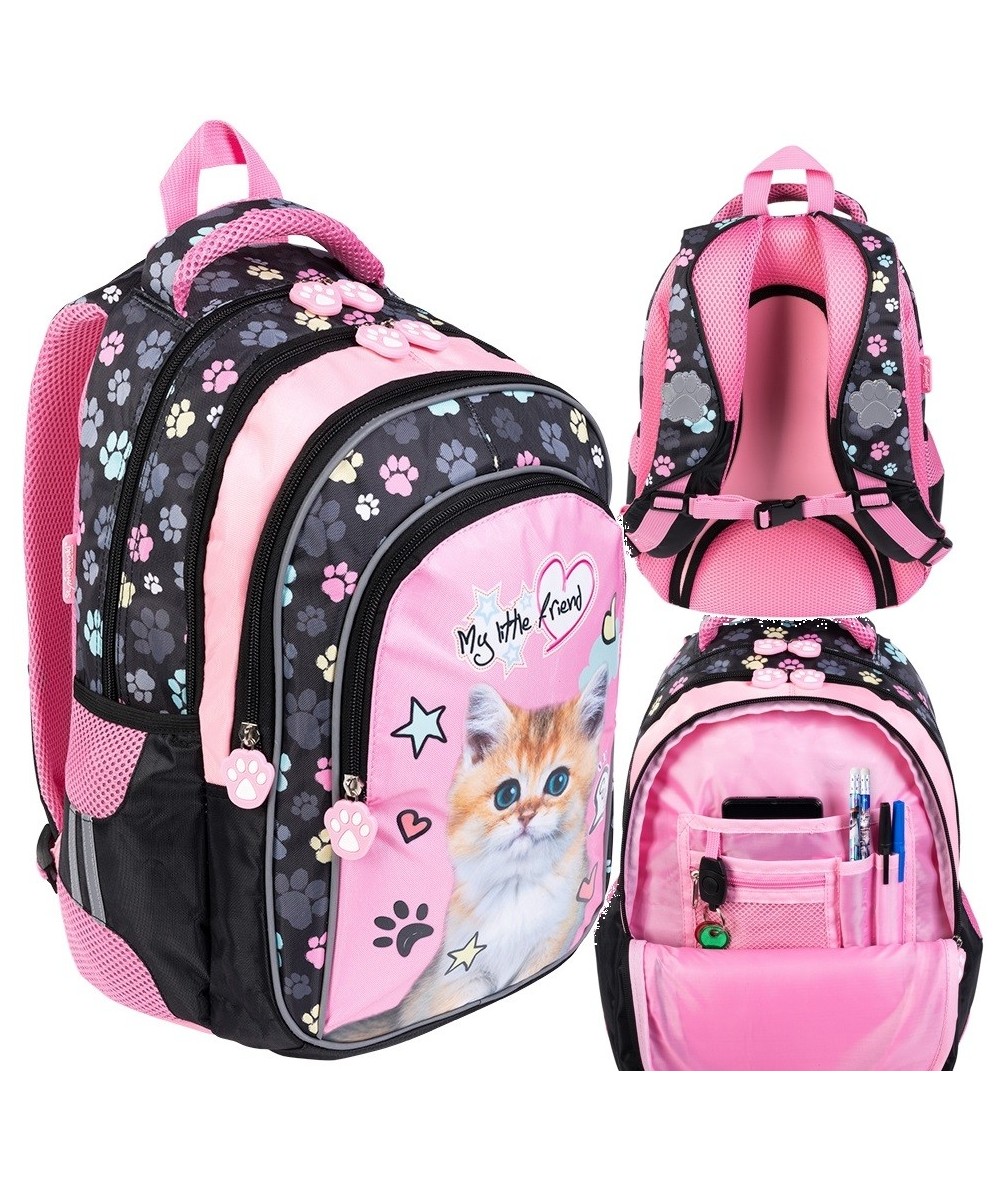Plecak z kotkiem St.Majewski szkolny dla dzieci PINK CAT BP58