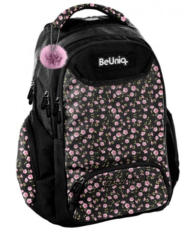 Plecak szkolny w kwiaty BeUniq Flowers czarny PASO