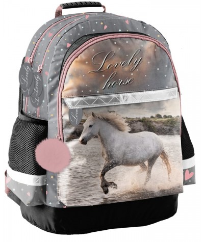 Plecak z koniem Horses szkolny do klas 1-3 szary PASO dla dziewczynki 2022