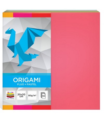 Papier do origami INTERDRUK pastel + fluo 20x20cm 100ark. 10 kolorów DIY