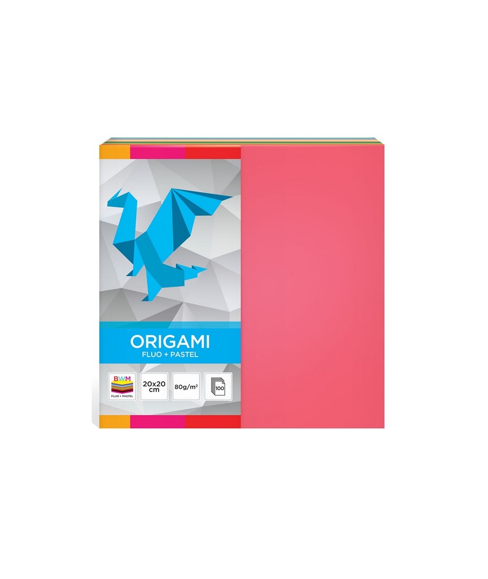 Papier do origami INTERDRUK pastel + fluo 20x20cm 100ark. 10 kolorów DIY