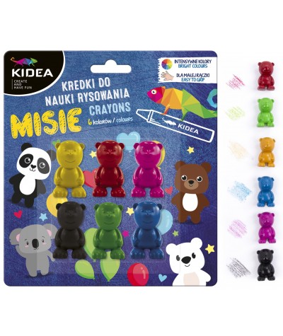 Kredki dla dzieci pierwsze do nauki rysowania MISIE KIDEA 6 kolorów