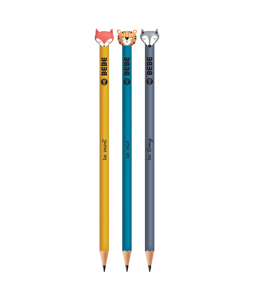 3 x Ołówek HB Interdruk BEBE FRIENDS BOYS zwierzaki LIS SZOP TYGRYS