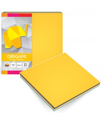 Papier do origami INTERDRUK pastel + fluo 14x14cm 100ark. 10 kolorów DIY