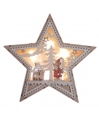 Lampka drewniana GWIAZDA LED dekoracja świąteczna 22x22x4cm MIX