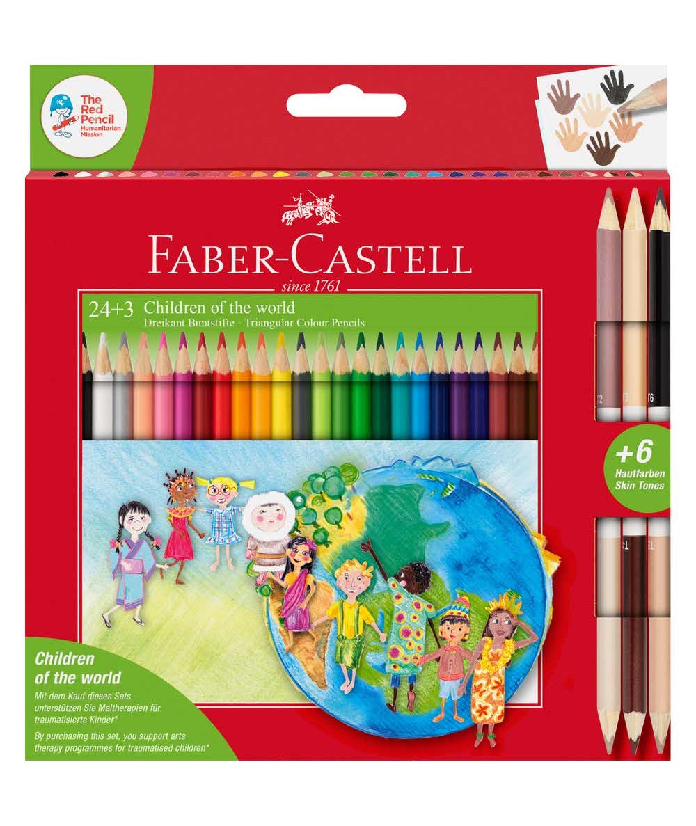 Kredki Faber-Castell 24 + 3 cieliste dwustronne Children of The World 30 kolorów