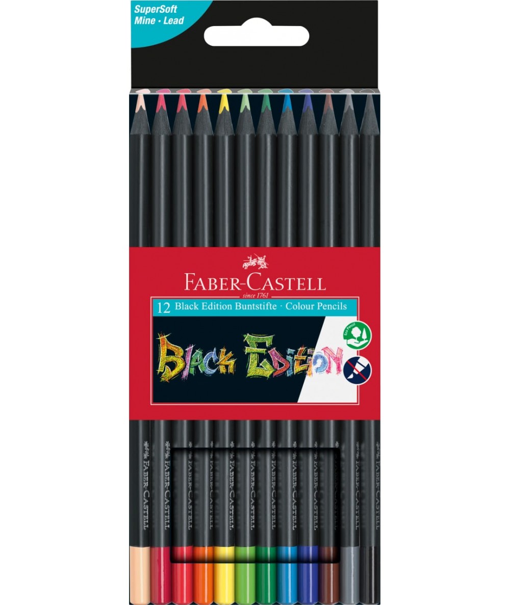 Kredki Faber-Castell z czarnego drewna 12 kolorów trójkątne Black Edition