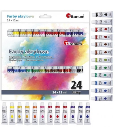 Farby akrylowe szkolne w tubkach 24 kolory x 12ml Titanum