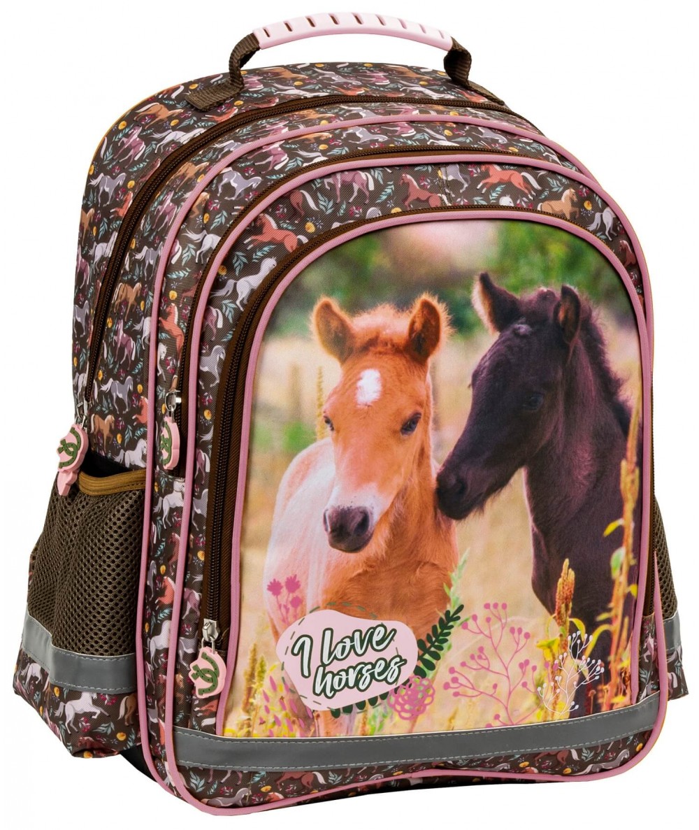 Plecak z koniem szkolny I LOVE HORSES brązowy z końmi DERFORM 2023