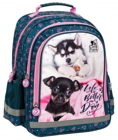 Plecak szkolny z psem husky DERFORM lekki 1-3 dla dziewczynki