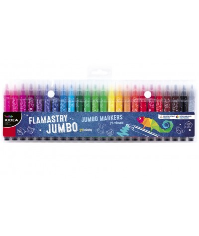 Flamastry JUMBO grube dla dzieci KIDEA 24 kolory do kolorowanek